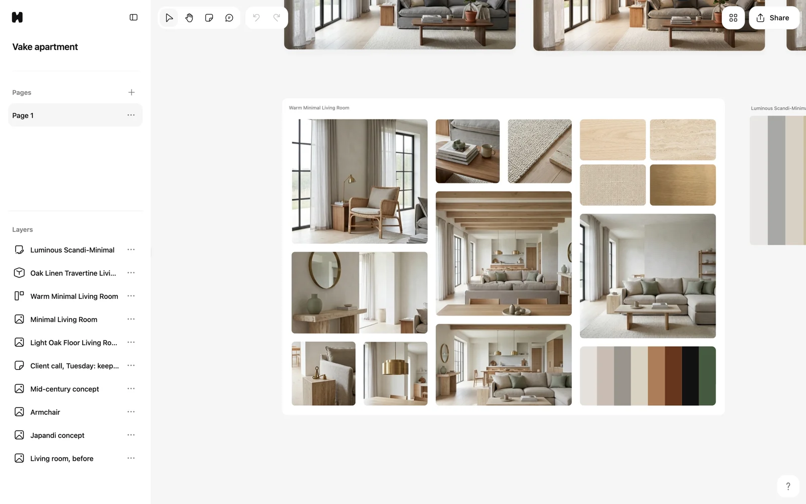 A generated moodboard node on the Hiera canvas