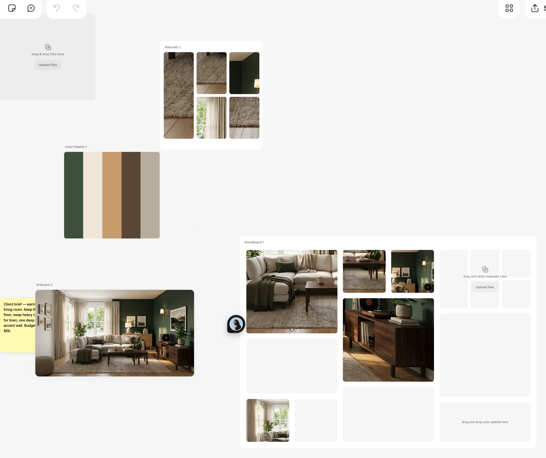 An infinite canvas with images, a moodboard and notes