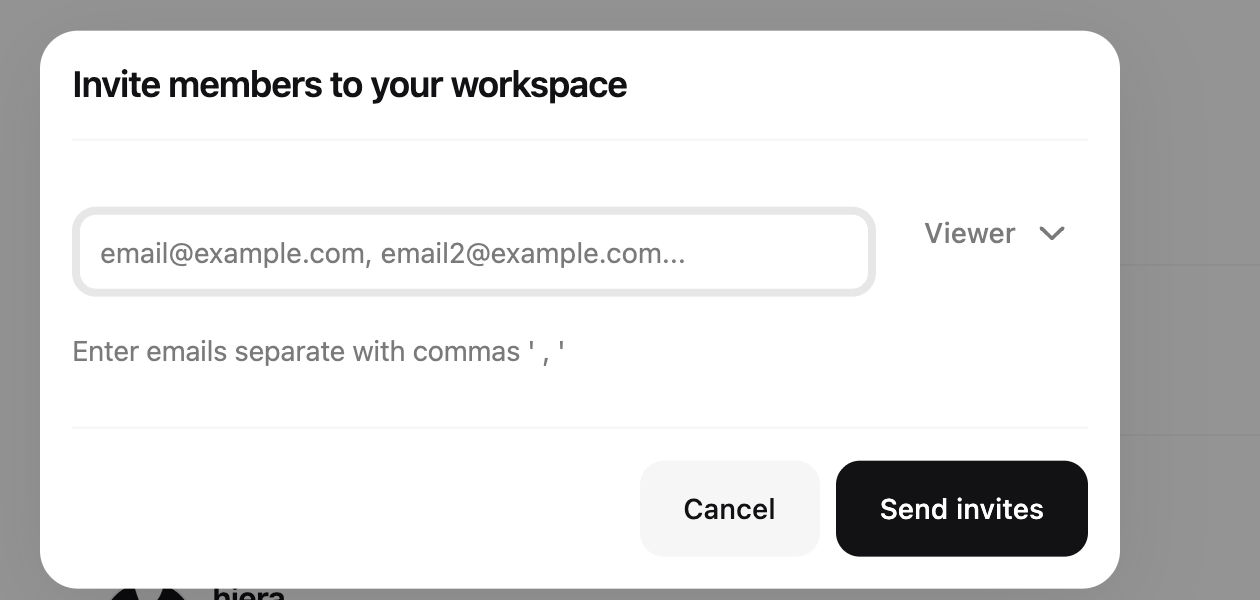 Invite member dialog with role selection